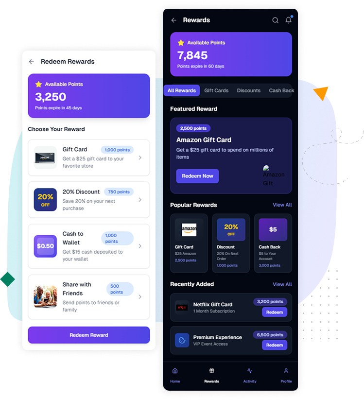 Screenshot showcasing smart configuration features for B2B loyalty programs, including AI-powered personalization settings, dynamic reward allocation dashboard, Category Specialists builder, and predictive analytics insights.
