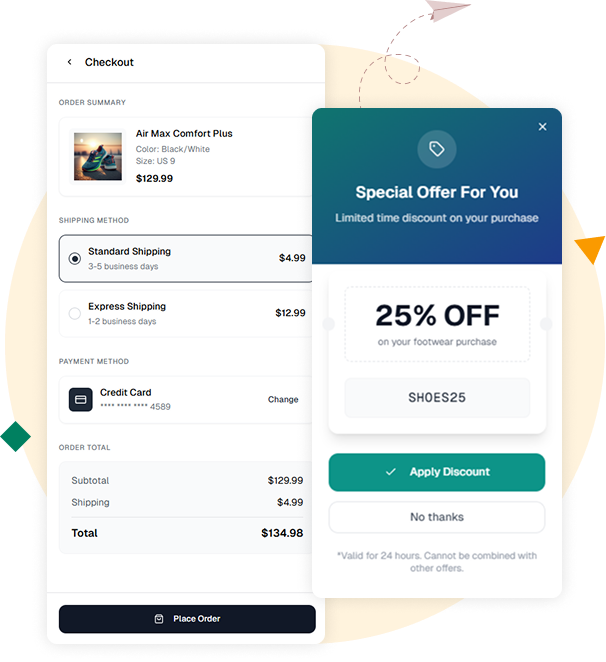 Screenshot showcasing smart configuration features for B2B loyalty programs, including AI-powered personalization settings, dynamic reward allocation dashboard, Category Specialists builder, and predictive analytics insights.