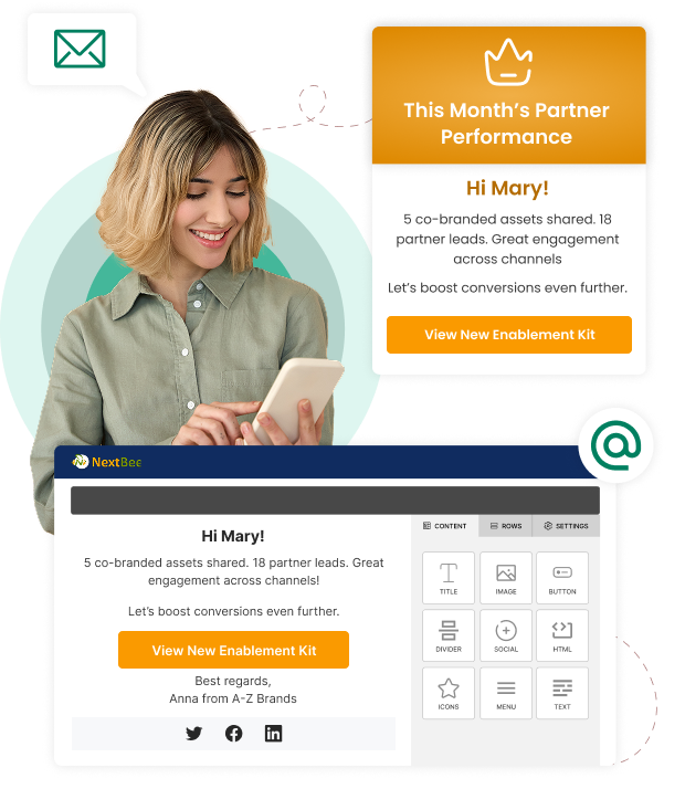 Illustration showcasing social sharing features for B2B referral partner programs