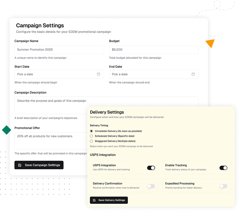 Screenshot of analytics dashboard showing key metrics and insights for direct mail campaigns