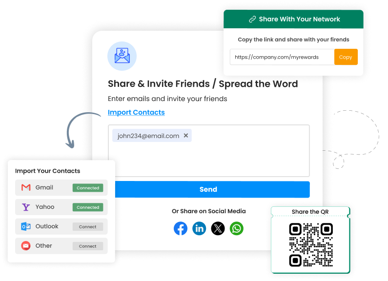 Screenshot showcasing personalized messaging features for B2B loyalty programs, including email template builder, SMS scheduler, in-app message creator, and push notification settings.