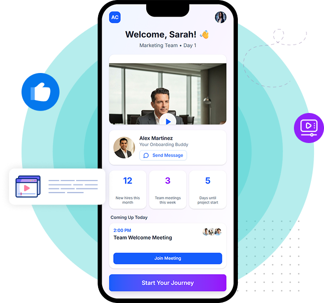 Personalized onboarding journeys with welcome flows, buddies, and culture content