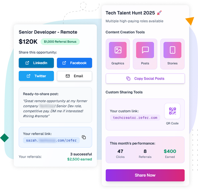 Illustration showcasing external referral networks, branded portals, and reward tracking