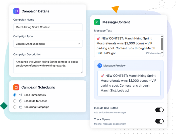 Screenshot of targeted referral campaign dashboard with bonus tracking and role segmentation