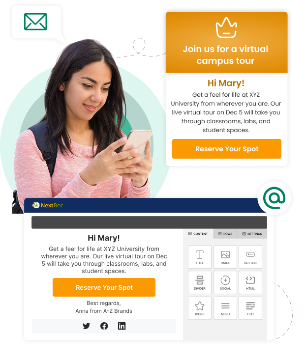 Multi-channel messaging for student recruitment - email, SMS, push notifications, personalized outreach