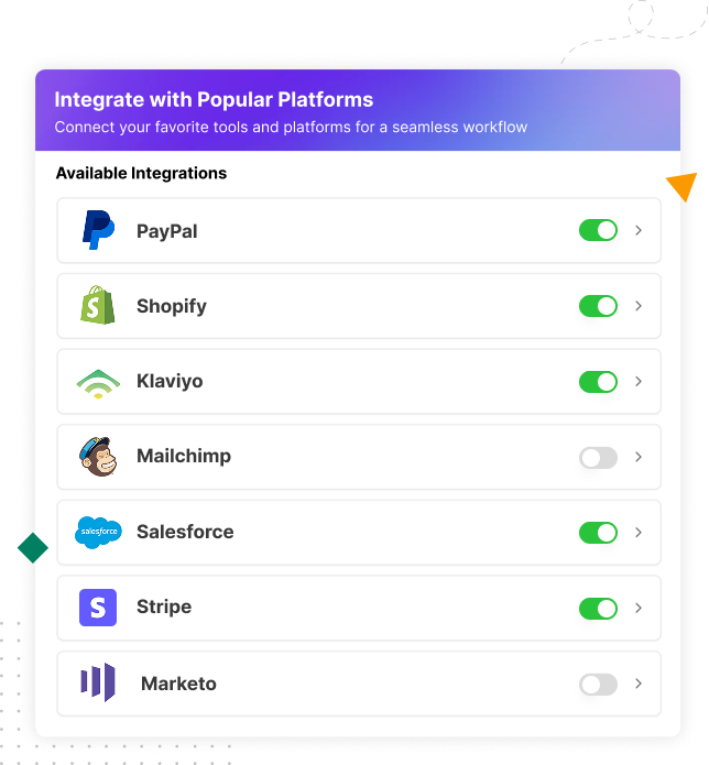 Illustration showing referral program integration with CRM, marketing automation, analytics, rewards, social platforms, and fraud detection systems