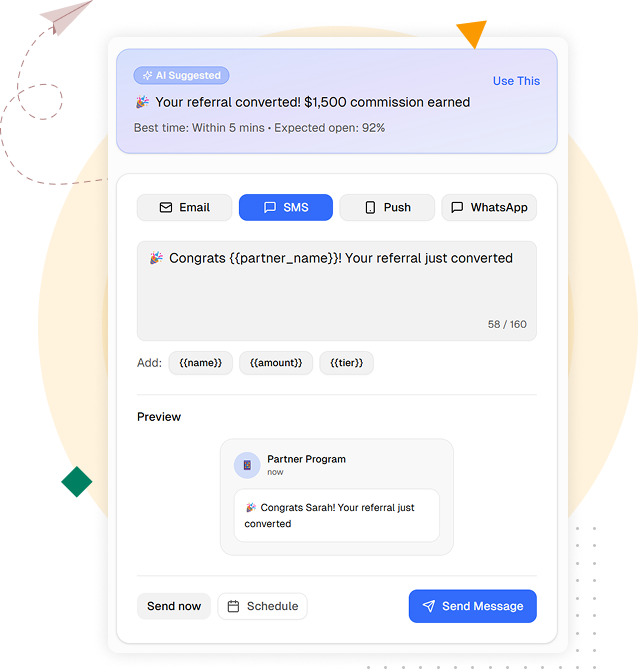 Illustration showcasing partner engagement features within referral marketing software