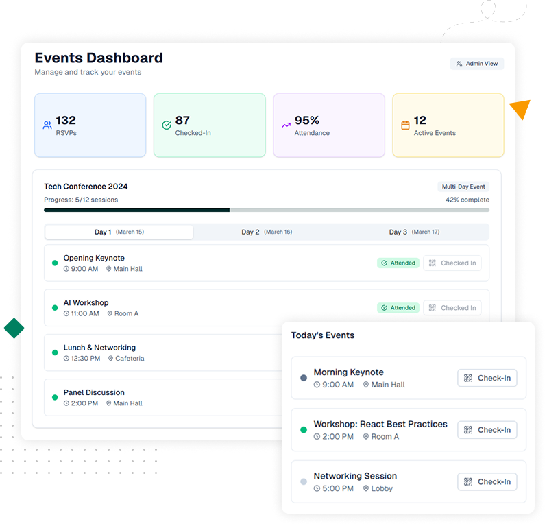 Campus events platform with QR check-ins, reminders, and attendance analytics