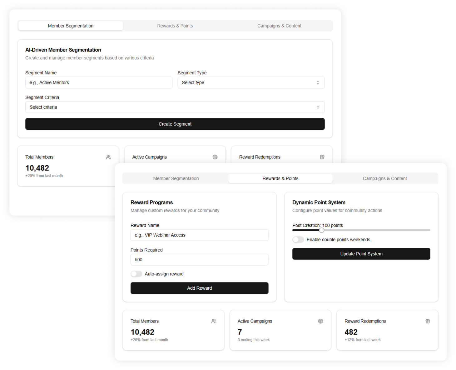 Visual depiction of configurable gamification mechanics, achievement levels, competitive rankings, goal tracking, viral invites, and appealing prizes