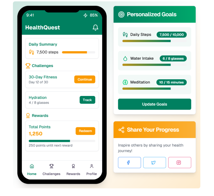 Illustration showcasing gamification features in a healthcare referral program