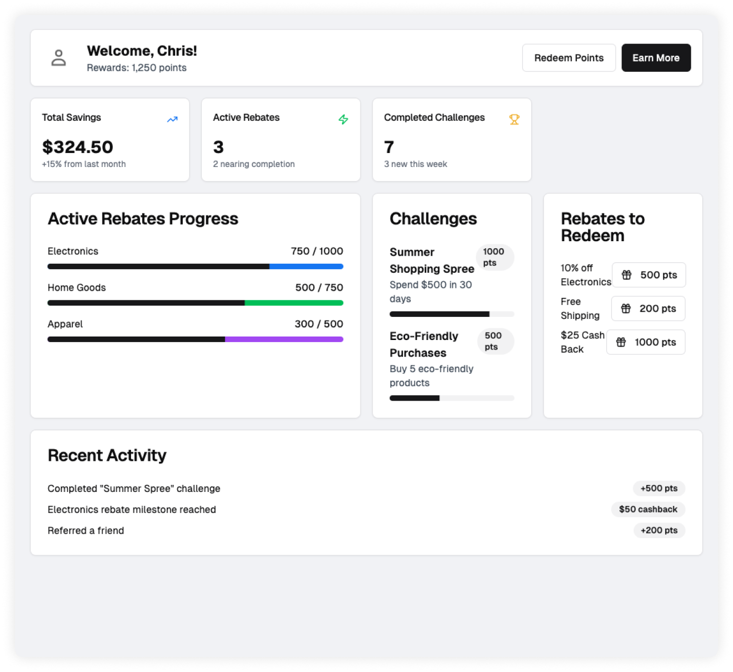 Screenshots showcasing gamification features like custom challenges and achievement badges