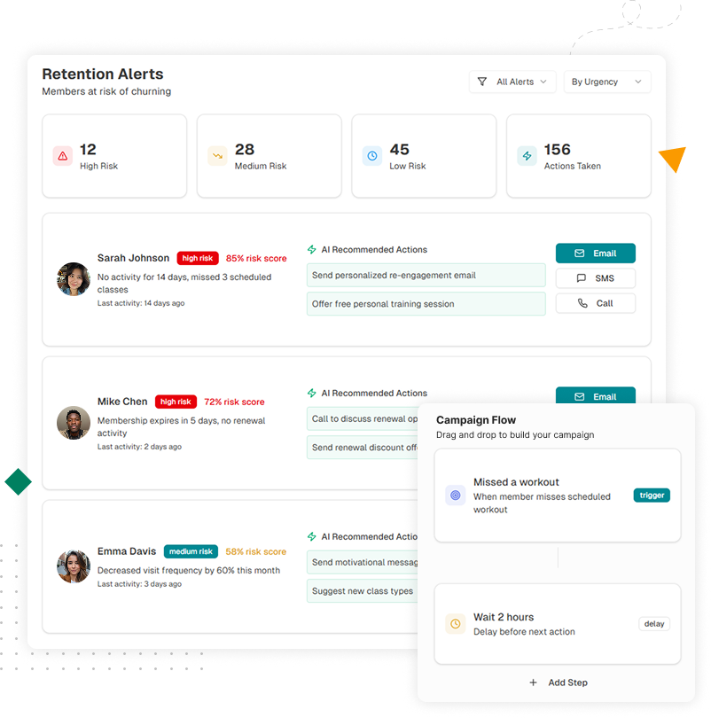Screenshot of AI-powered member engagement automation with personalized campaigns and retention alerts
