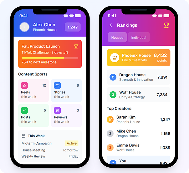 Screenshot showcasing gamification features for campus marketing programs