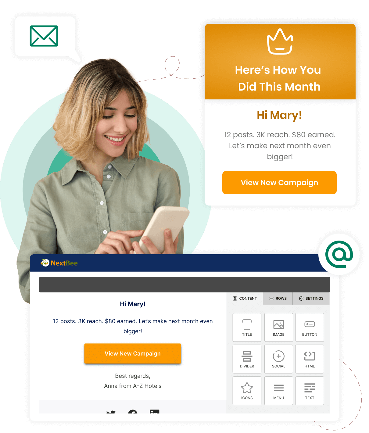 Screenshot showcasing social sharing features for campus marketing programs