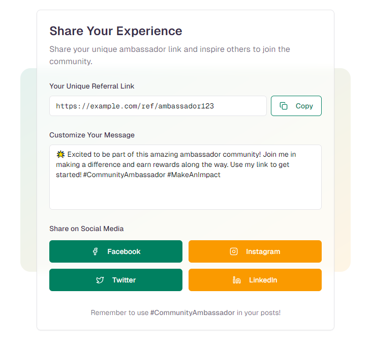 Screenshot showcasing social sharing features for campus marketing programs