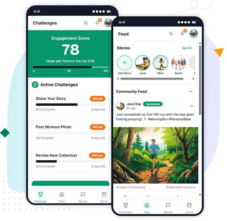 Illustration of social sharing tools including one-click posting, customizable messages, referral tracking, hashtag campaigns, user-generated content, and cross-platform analytics