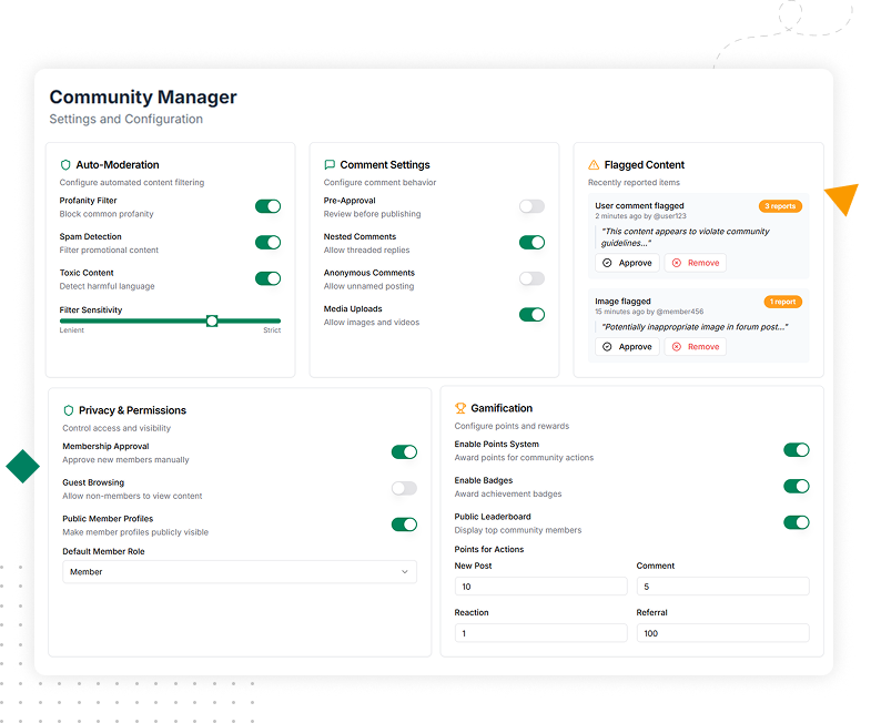 Illustration of AI-powered features like behavioral segmentation, dynamic rewards, predictive recommendations, automated campaigns, adaptive journeys, and real-time optimization