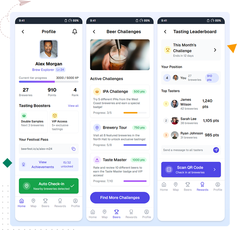 Illustration showcasing social sharing tools and features for event gamification