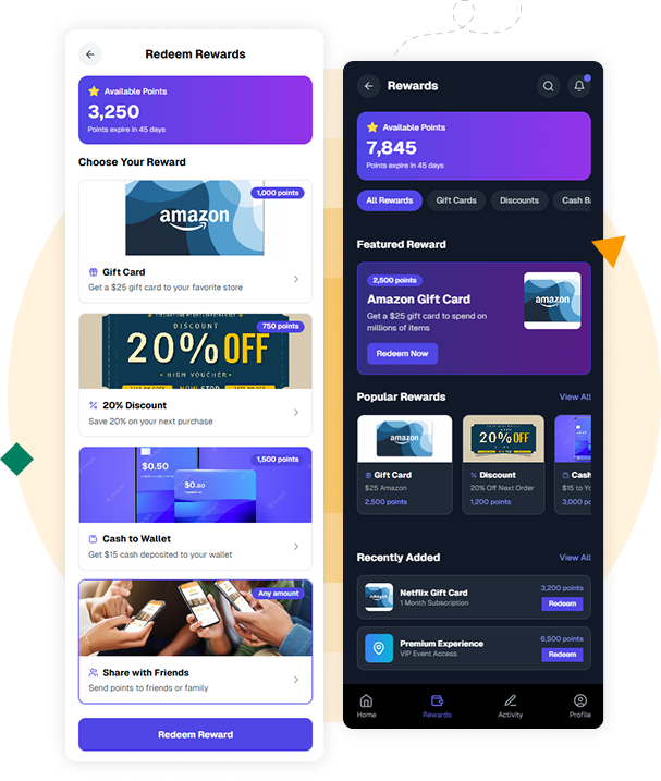 Screenshot of the Branded Currency Program's reward options dashboard, showcasing a diverse range of incentives and redemption options.