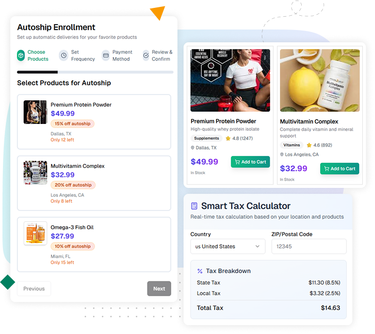 Illustration showcasing various integrations available for a direct sales platform, including CRM, social media, e-commerce, analytics, email marketing, and custom API.