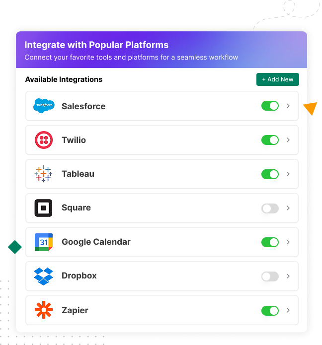 Diagram showcasing various marketing software integrations, including CRM, social media, e-commerce, analytics, and email automation.