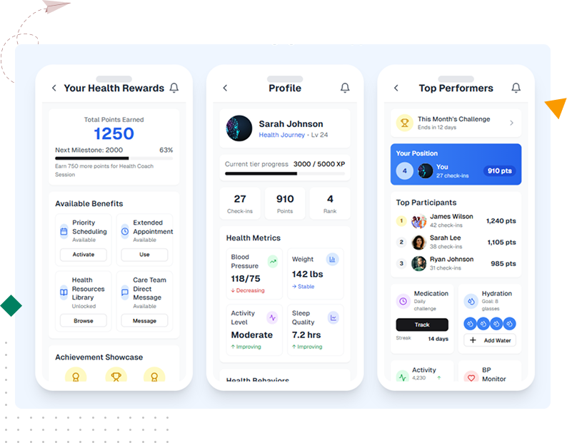 Illustration showcasing gamification features in a healthcare referral program