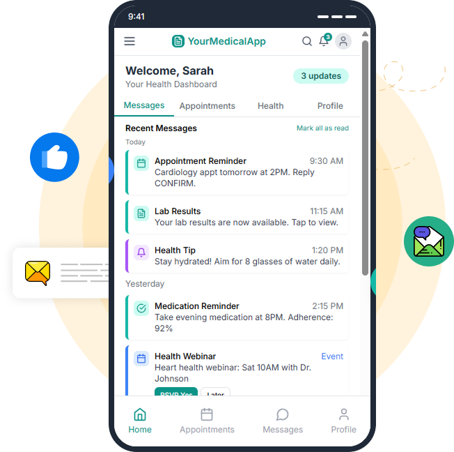 Illustration showcasing personalized patient messaging features in a healthcare referral program