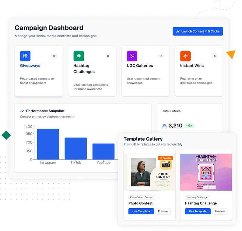 Screenshot of multi-platform contests with widgets, microsites, and branded themes