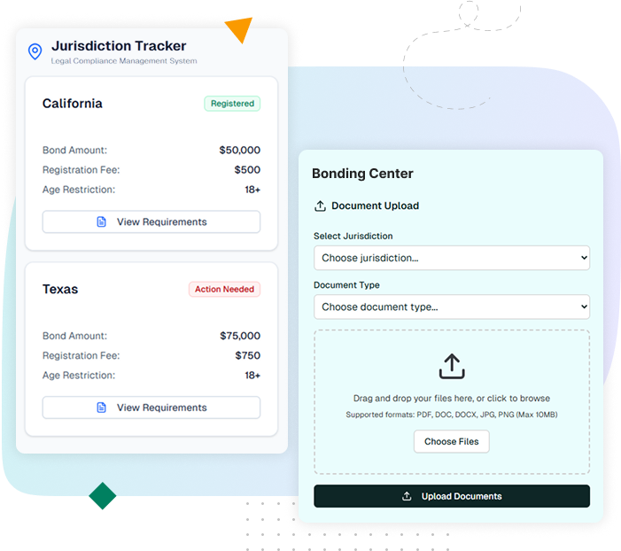 Screenshot of compliance management dashboard with rules drafting and verification tools
