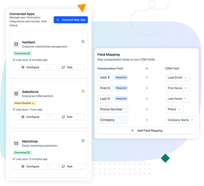 Screenshot of integrations dashboard with CRM sync, API access, and automated workflows