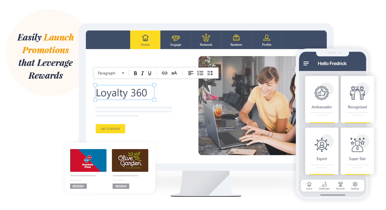 Admin side loyalty program interface displaying various customization options