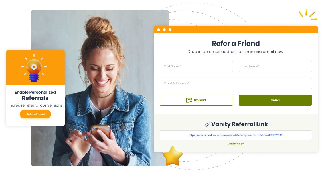 Online shopper using refer a friend widget to send personalized referrals
